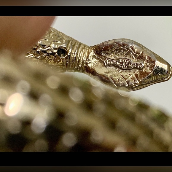 Vintage Whiting & Davis Gold Metal Mesh Serpentine Wrap Around Snake Bracelet - Picture 6 of 11